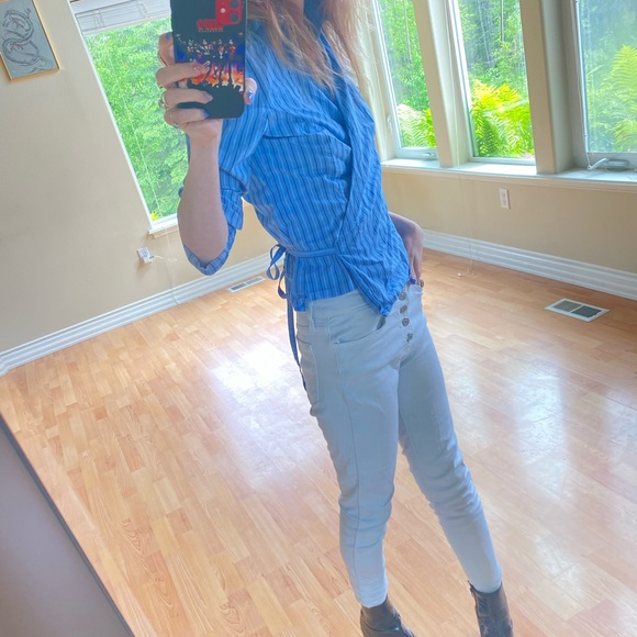 Collared Striped Wrap Top - Picture 4 of 7